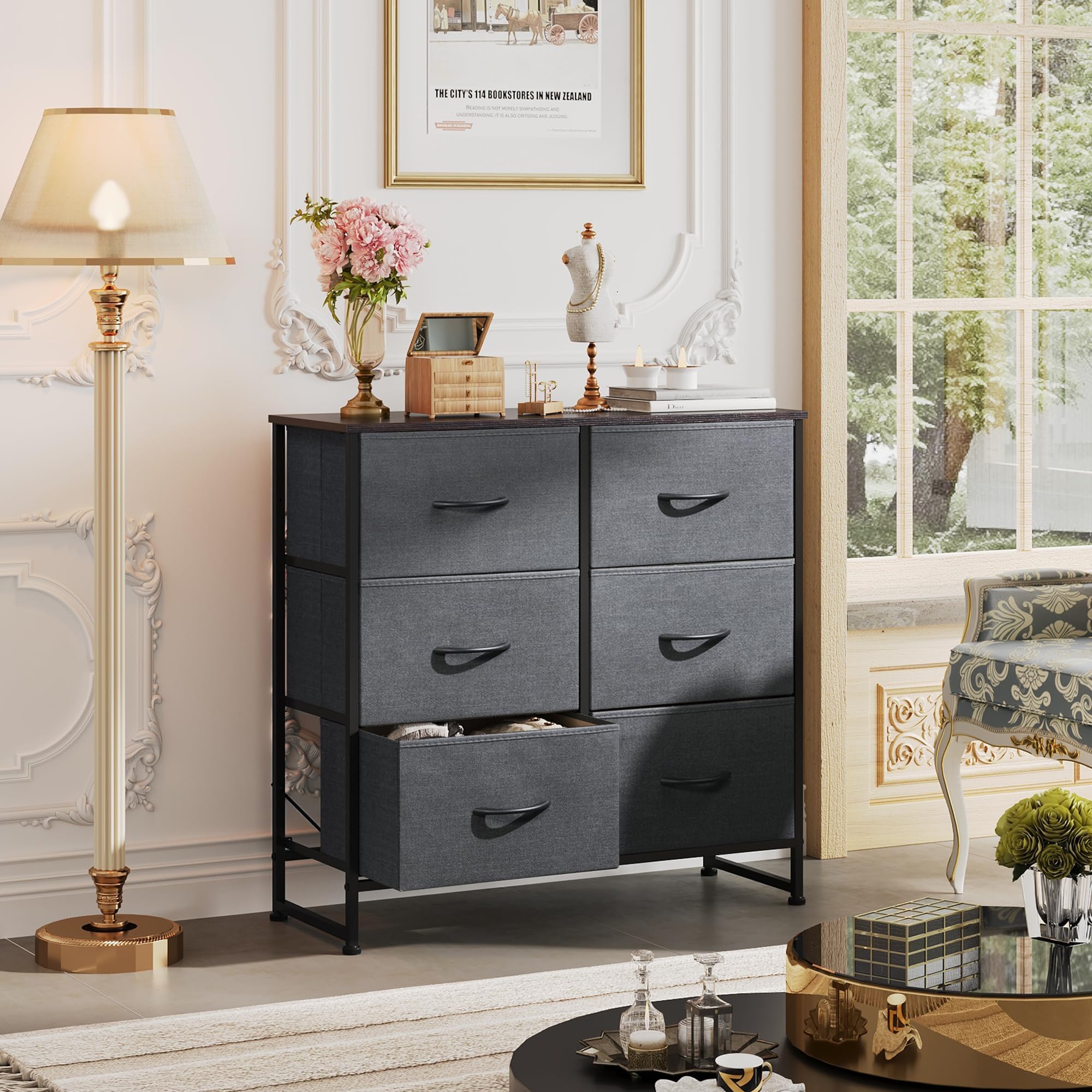 WLIVE dresser fabric drawers close-up highlighting breathable, durable storage
