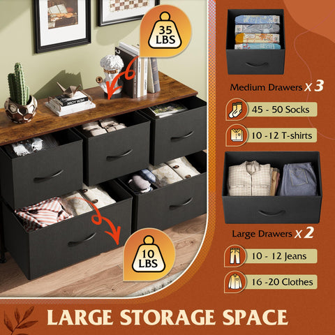 WLIVE dresser with foldable fabric drawers for easy organization.