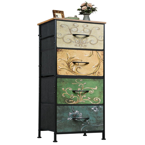 WLIVE dresser with four drawers showing a steel frame and wood top for sturdy storage.