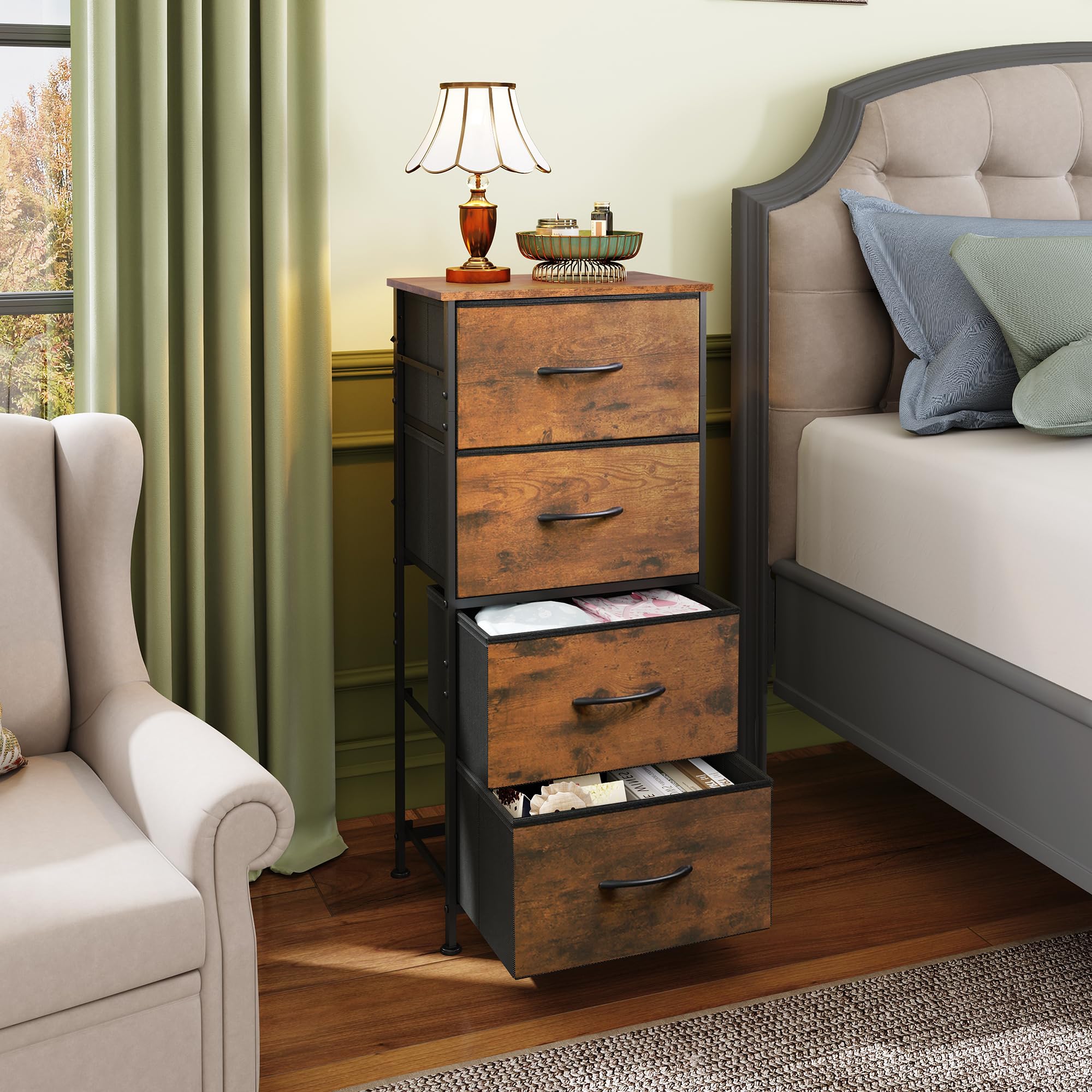 Four-drawer WLIVE dresser keeps clothes and accessories neatly organized.