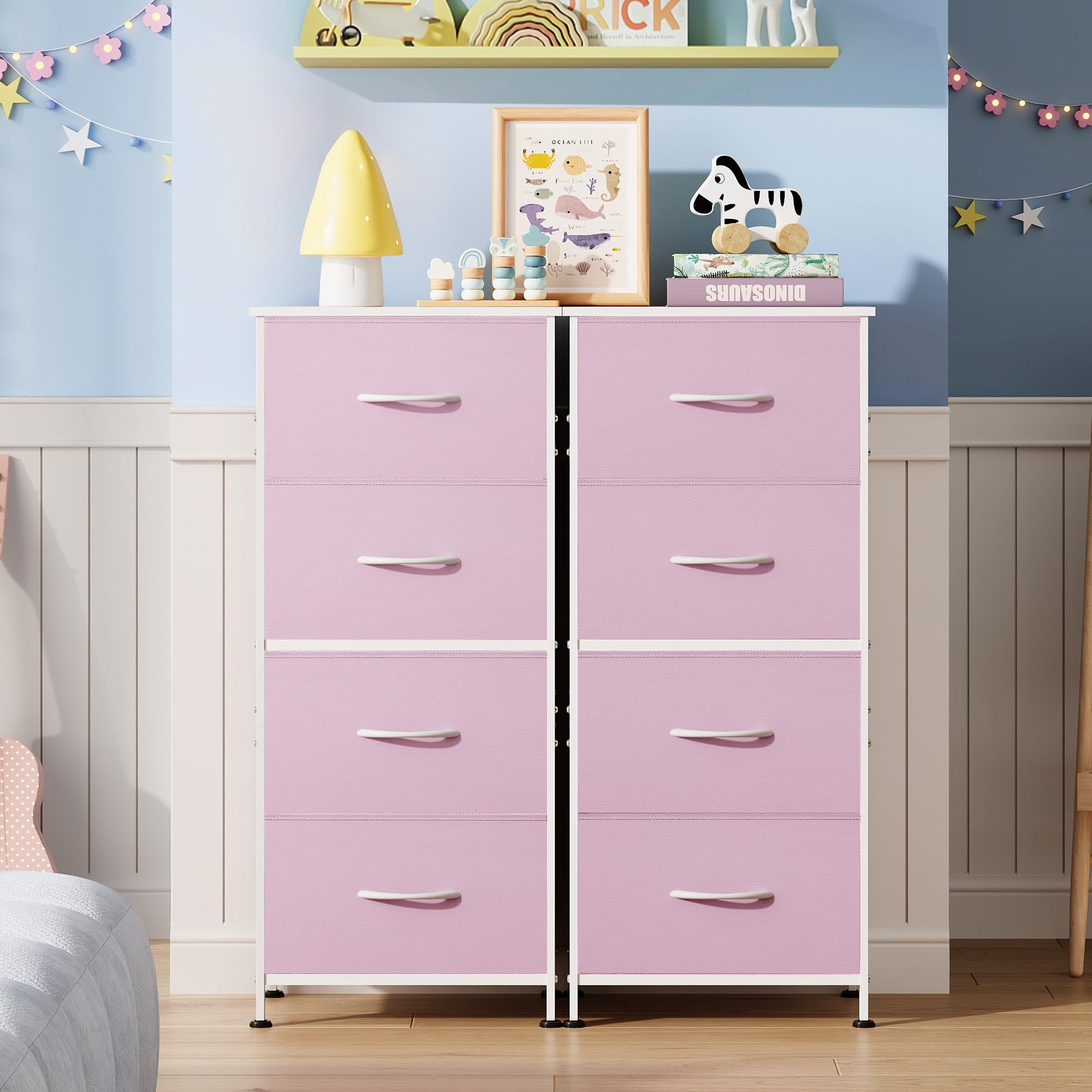 WLIVE dresser pink finish complements bedrooms and keeps spaces tidy