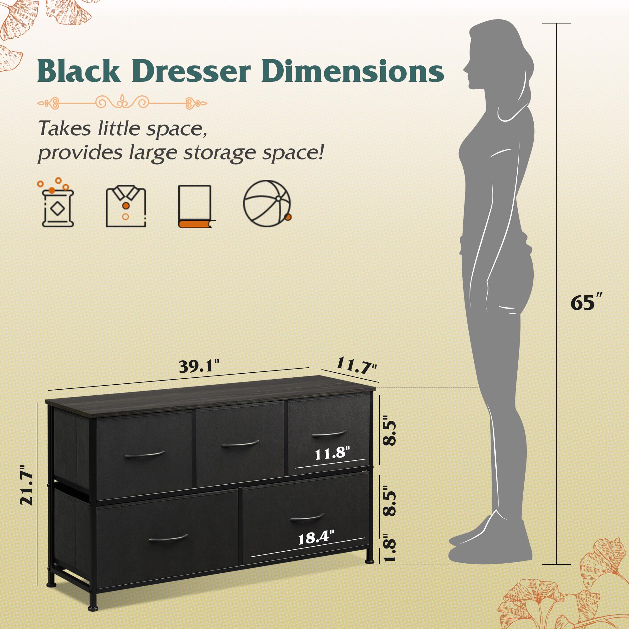 WLIVE dresser removable fabric bins demonstrated for flexible organization.