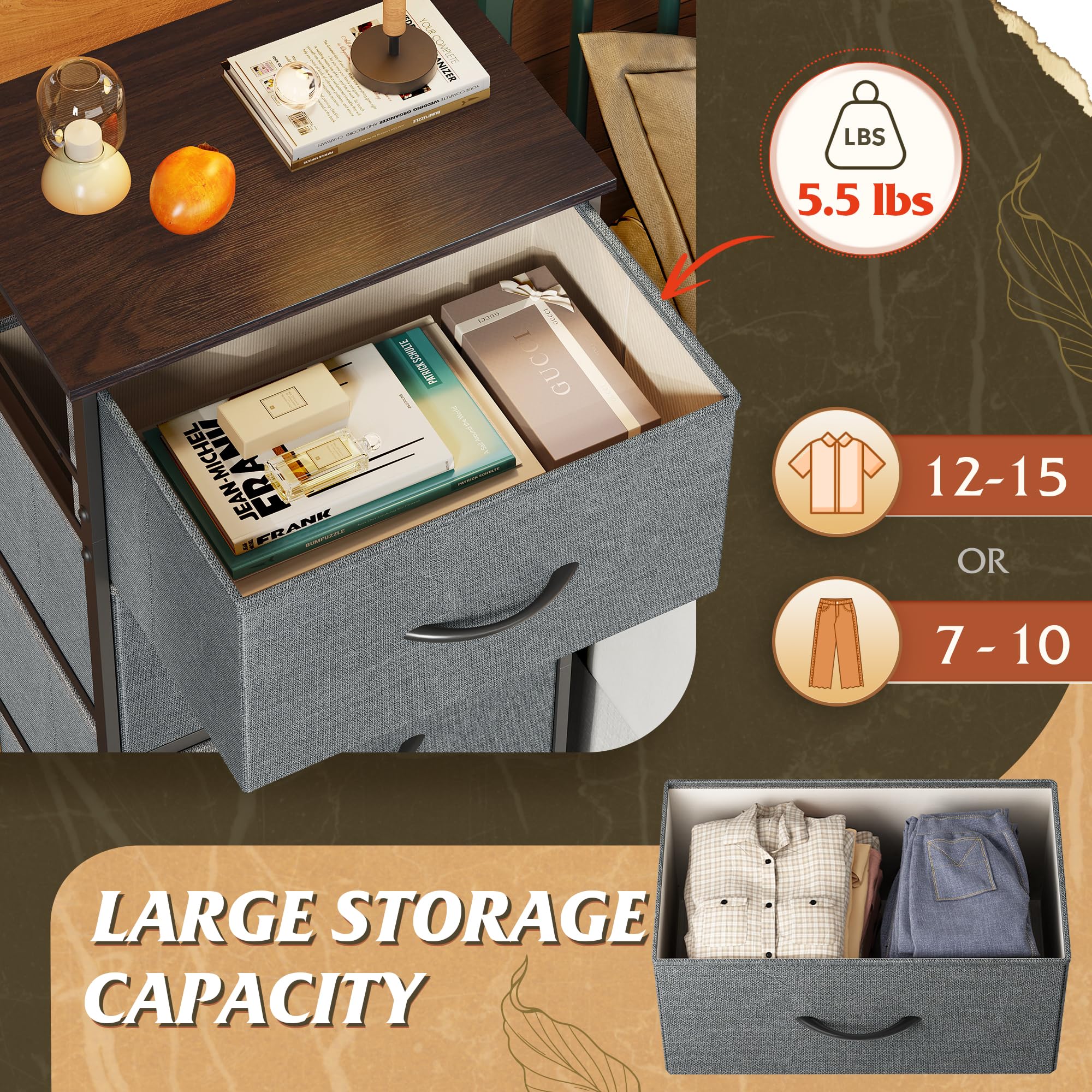 Non-woven fabric drawers on WLIVE dresser help keep items organized and tidy