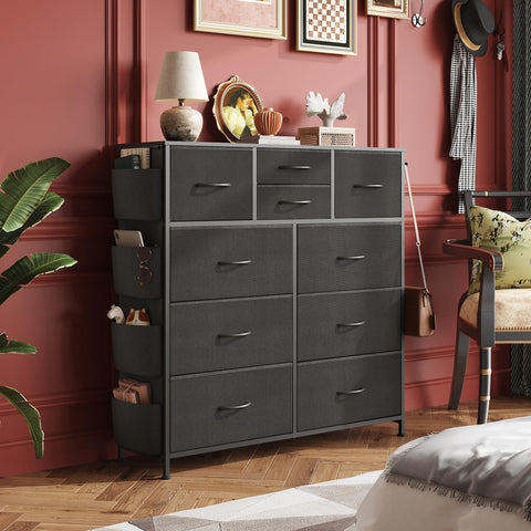WLIVE dresser side pockets provide extra storage for lightweight items.