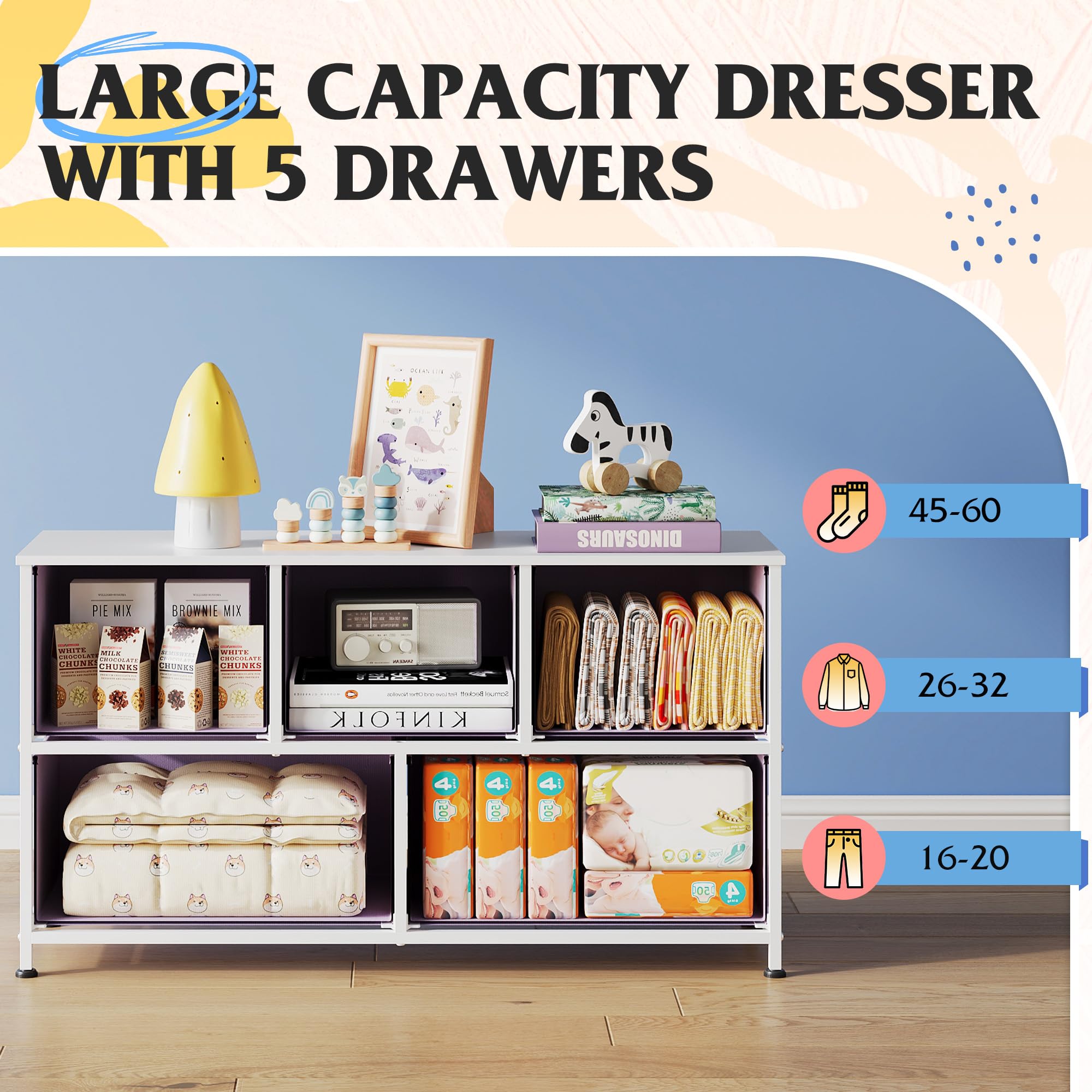 WLIVE steel-frame dresser delivers sturdy support for daily use.