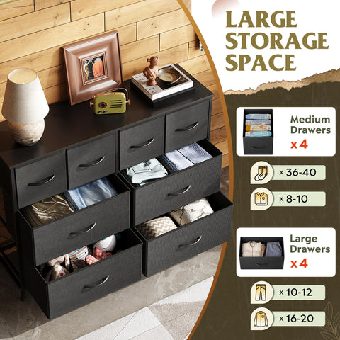 WLIVE dresser close-up of sturdy frame and fabric drawers.