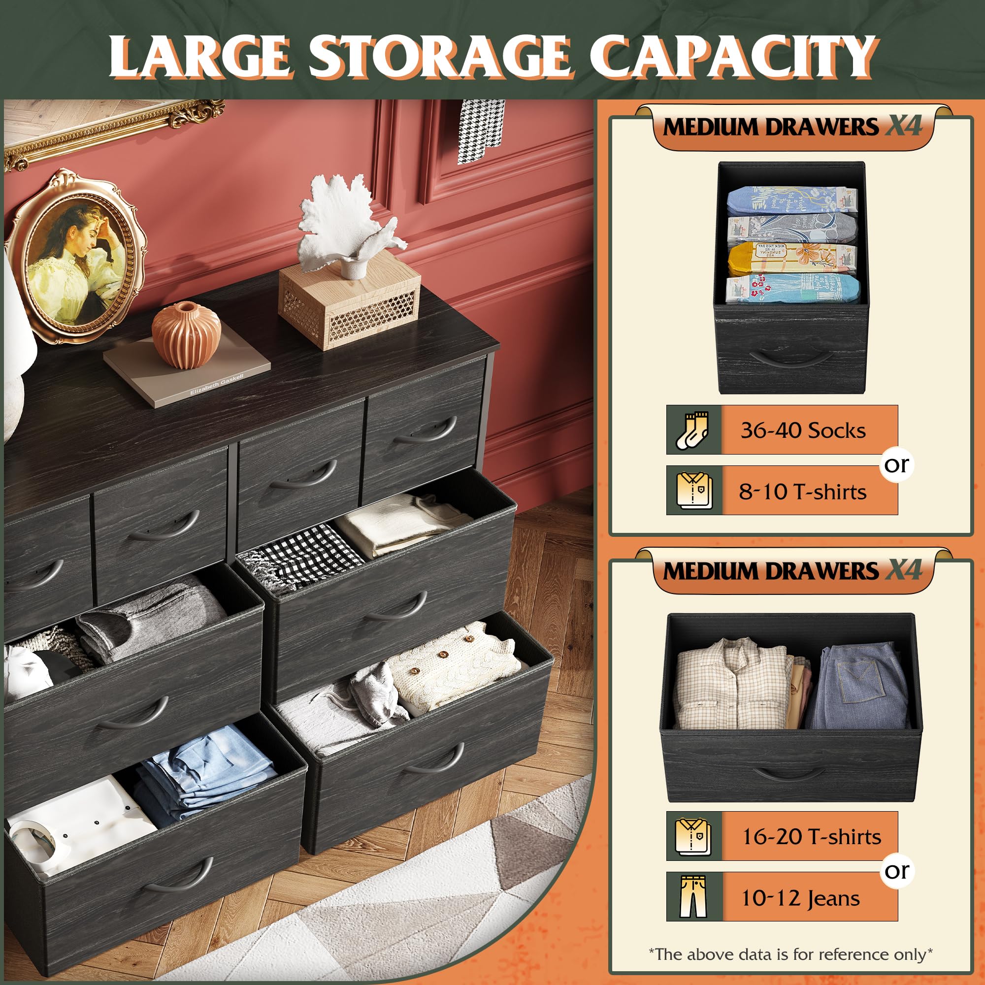 WLIVE dresser sturdy steel frame supports daily use