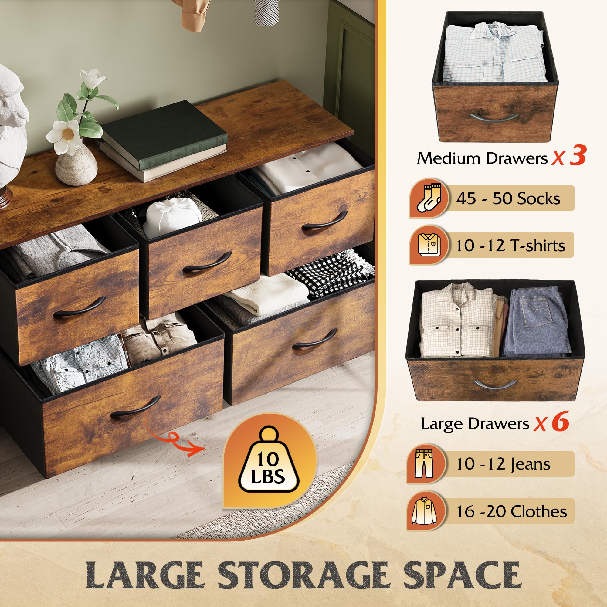 WLIVE Dresser shows sturdy steel frame providing daily-use support.