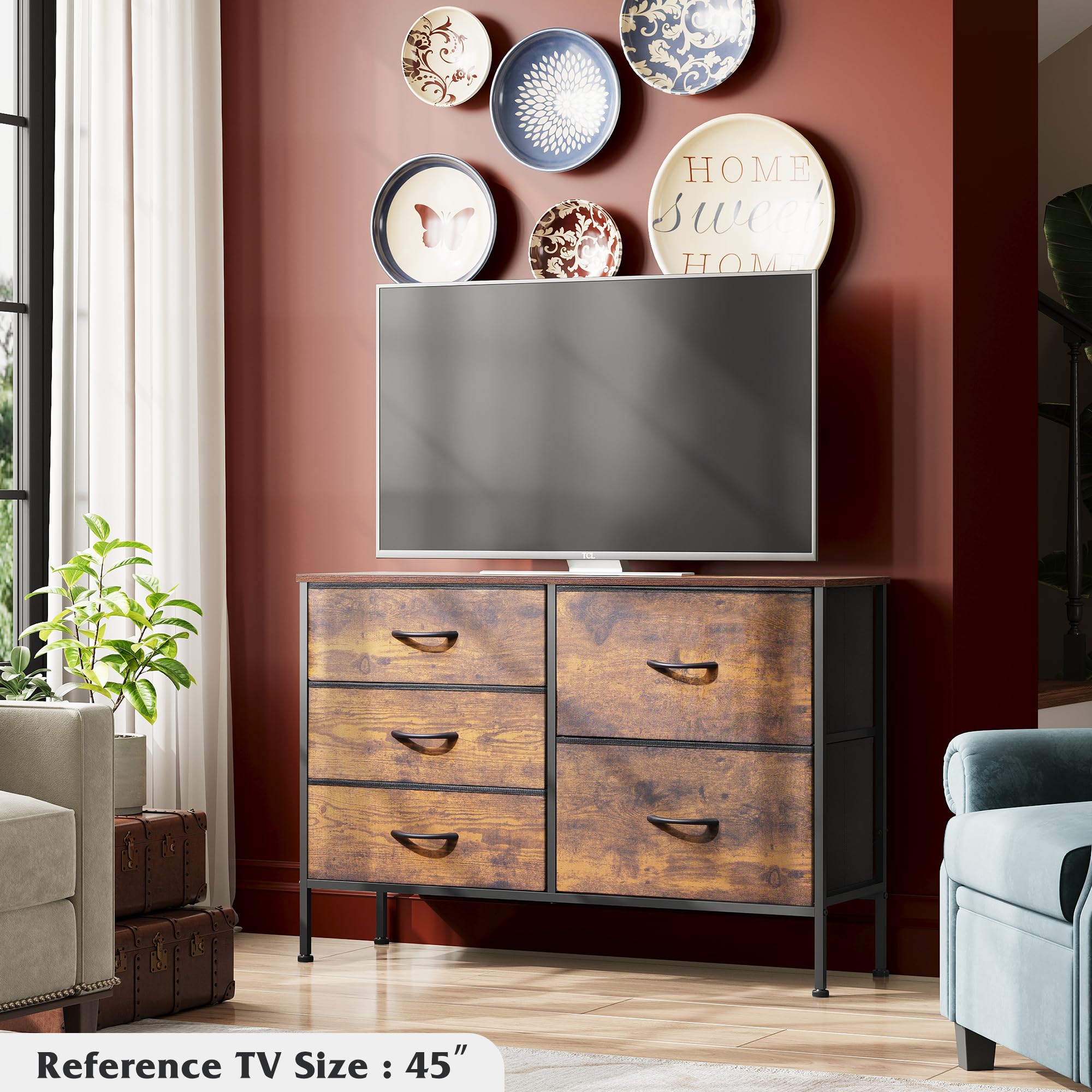 WLIVE dresser three-wide-drawers provide quick access to small items.
