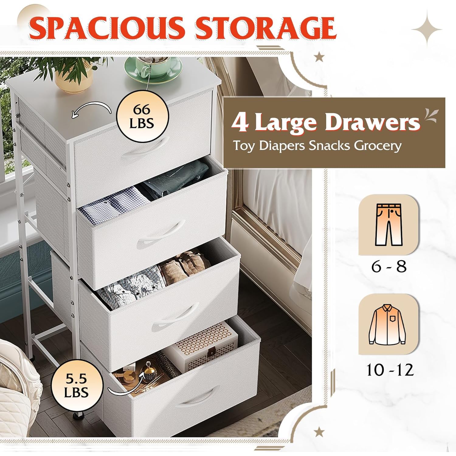 WLIVE dresser top display in white finish suitable for lamps and decor