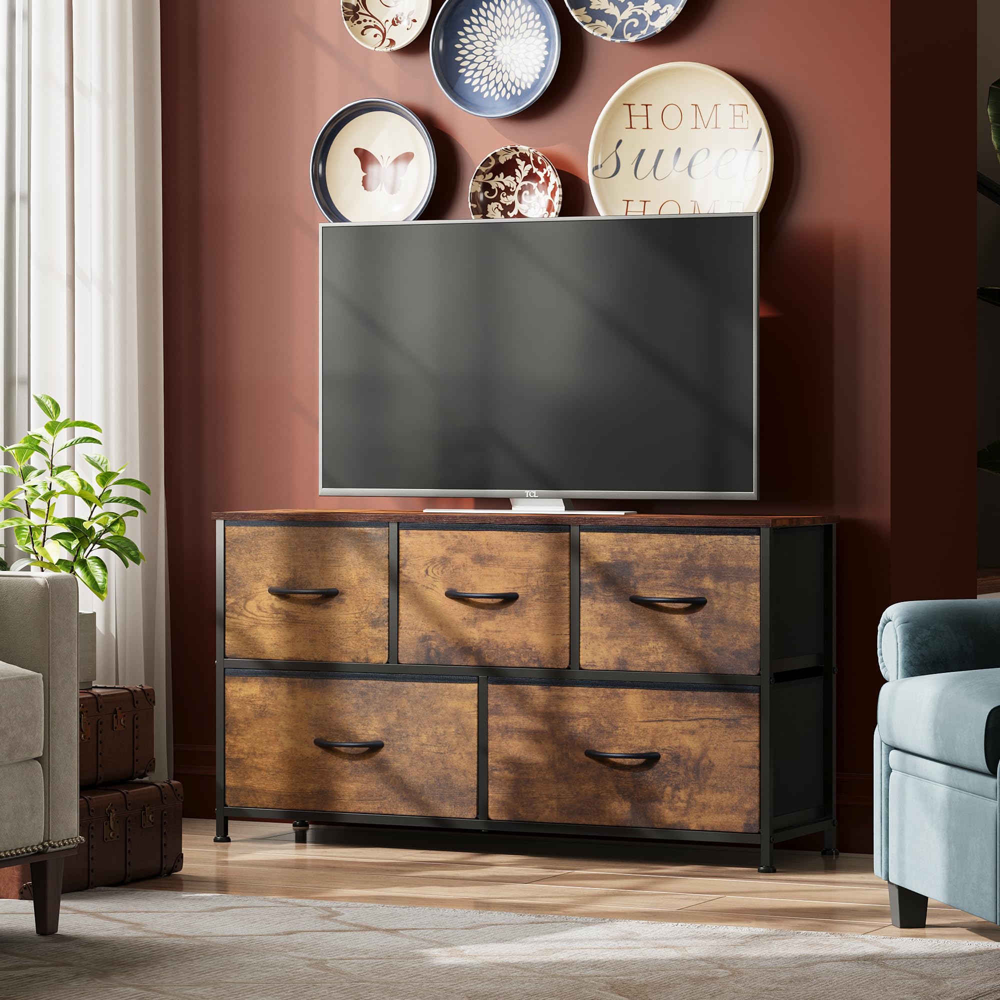 WLIVE Dresser top surface displaying a lamp and photos for easy reach.