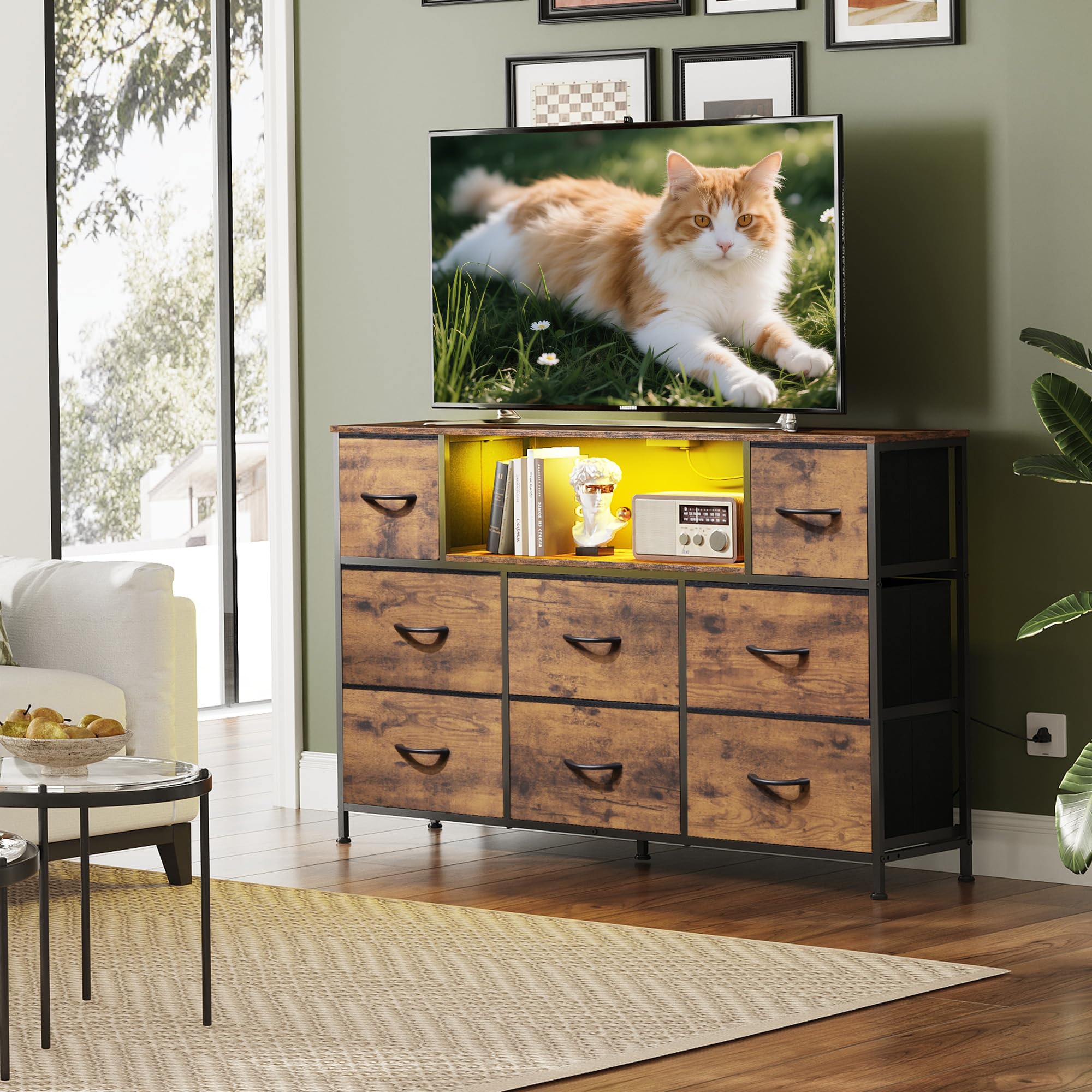 WLIVE dresser TV stand with open shelves for decor