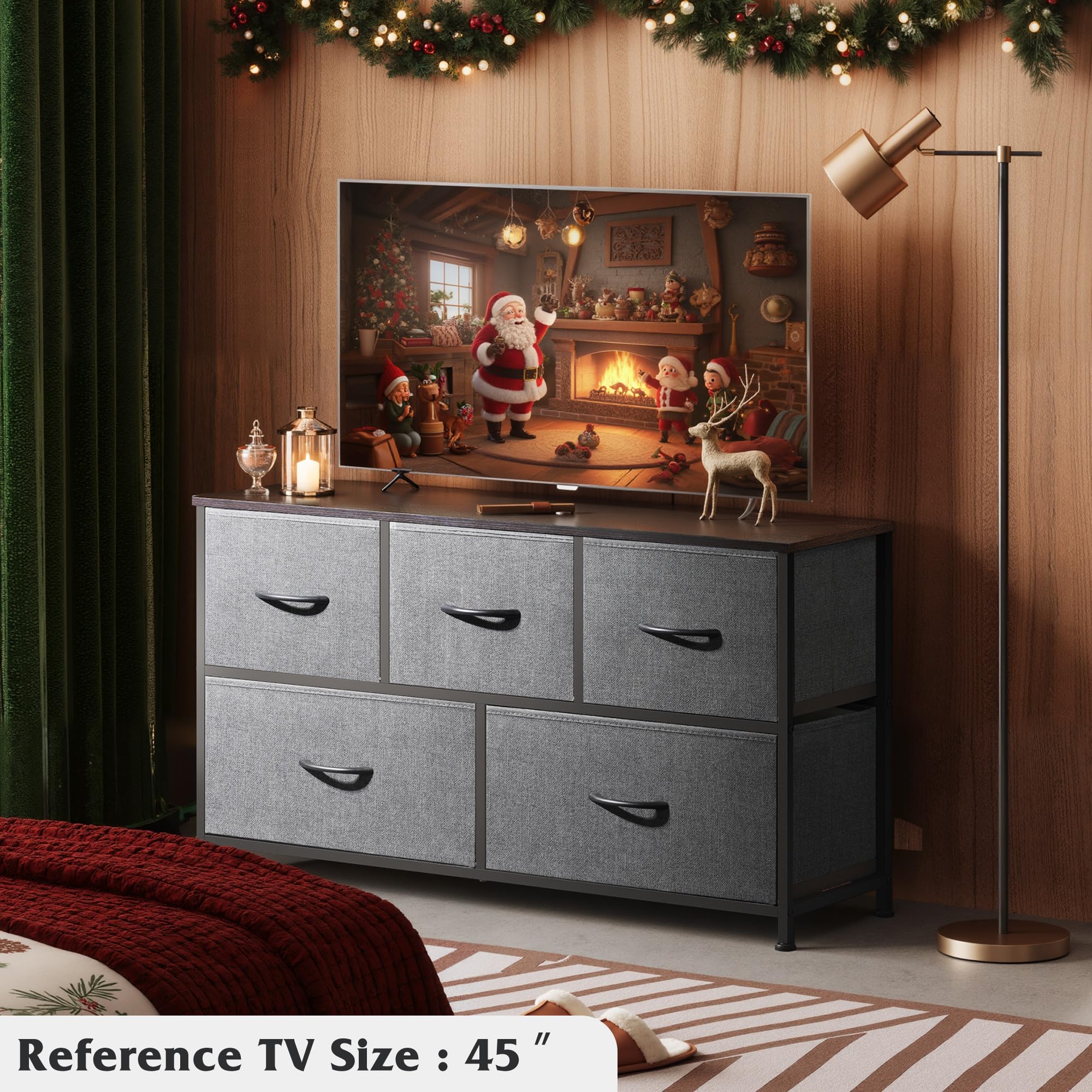 WLIVE dresser wood top displays a lamp and photos