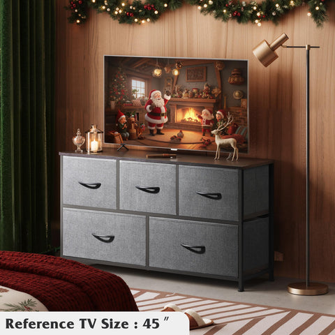 WLIVE dresser wood top displays a lamp and photos