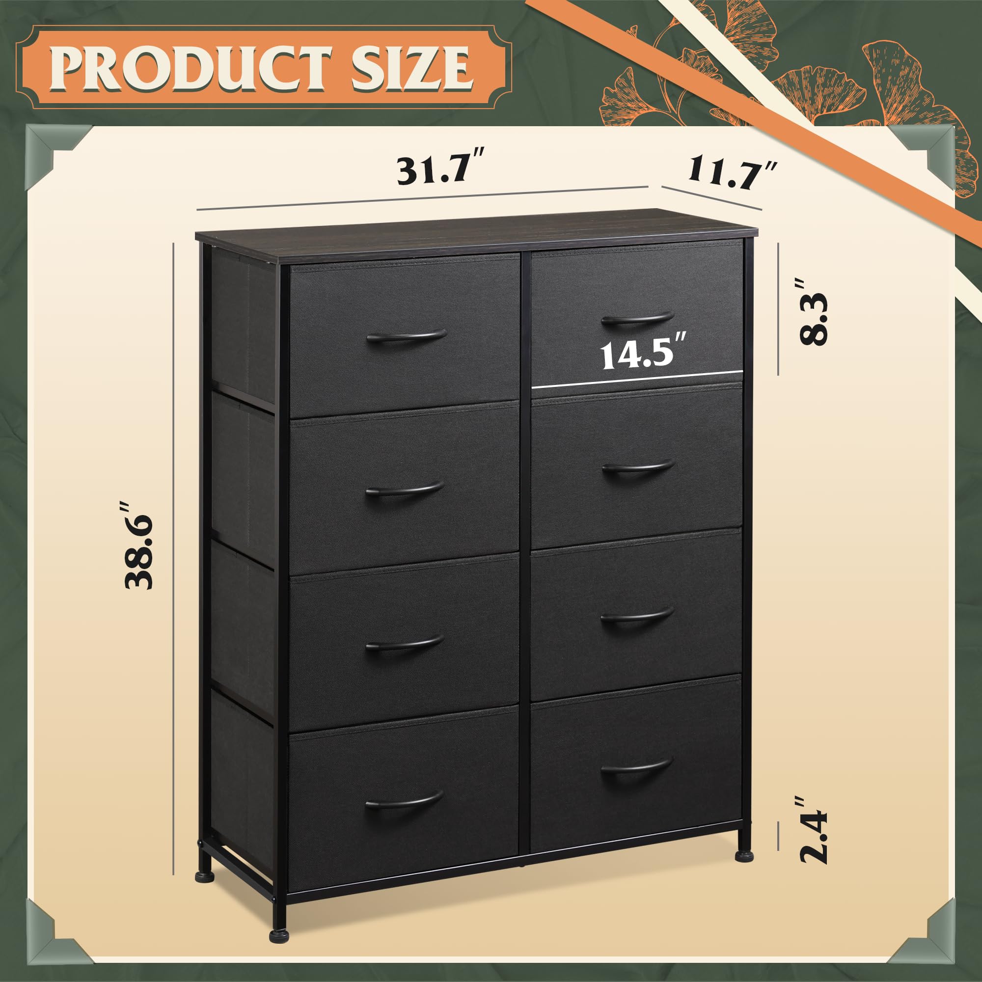 WLIVE dresser wood top and handles for easy access