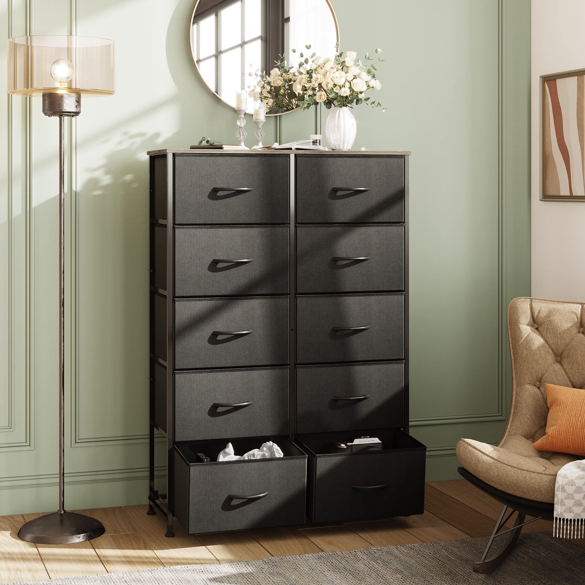 WLIVE dresser wooden top offers sturdy surface for lamps and daily essentials