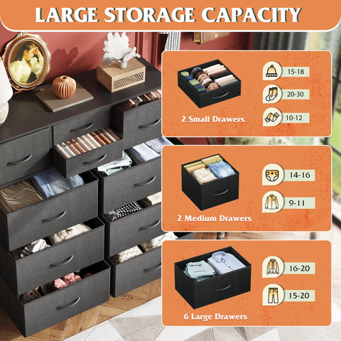 WLIVE dresser wooden top surface supporting decor and essentials.
