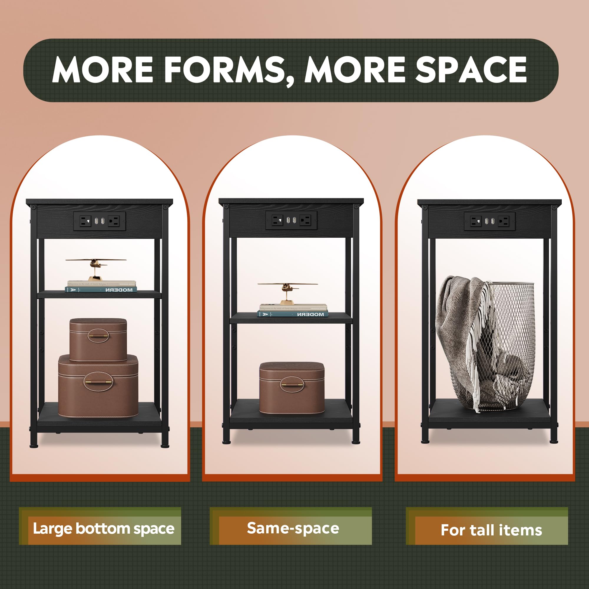 WLIVE end table 3-tier storage, ideal for remotes and magazines