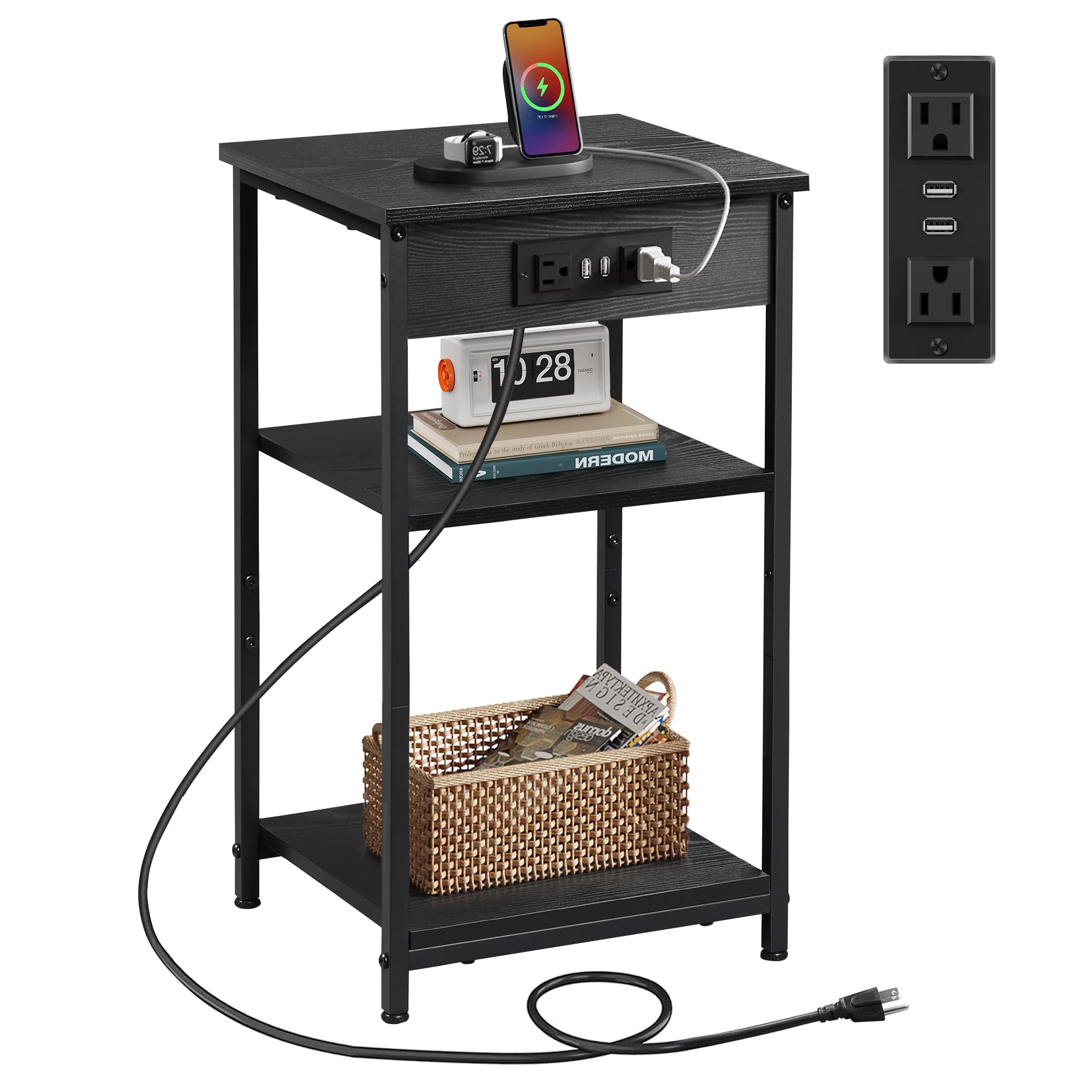 WLIVE end table with charging station, top view showing accessible outlets for devices