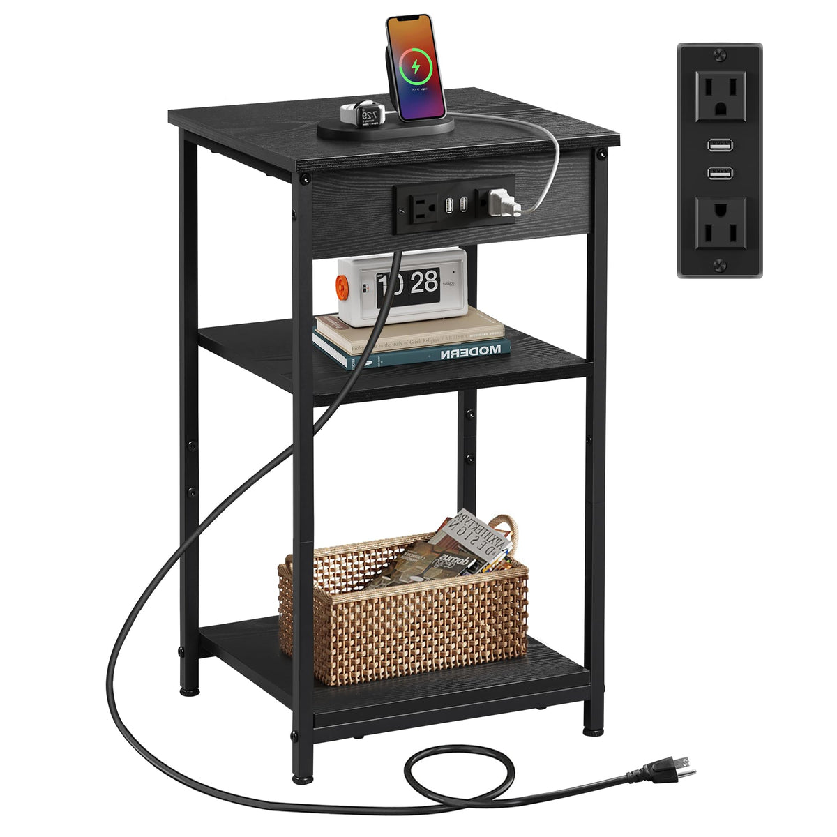 WLIVE end table with charging station, top view showing accessible outlets for devices