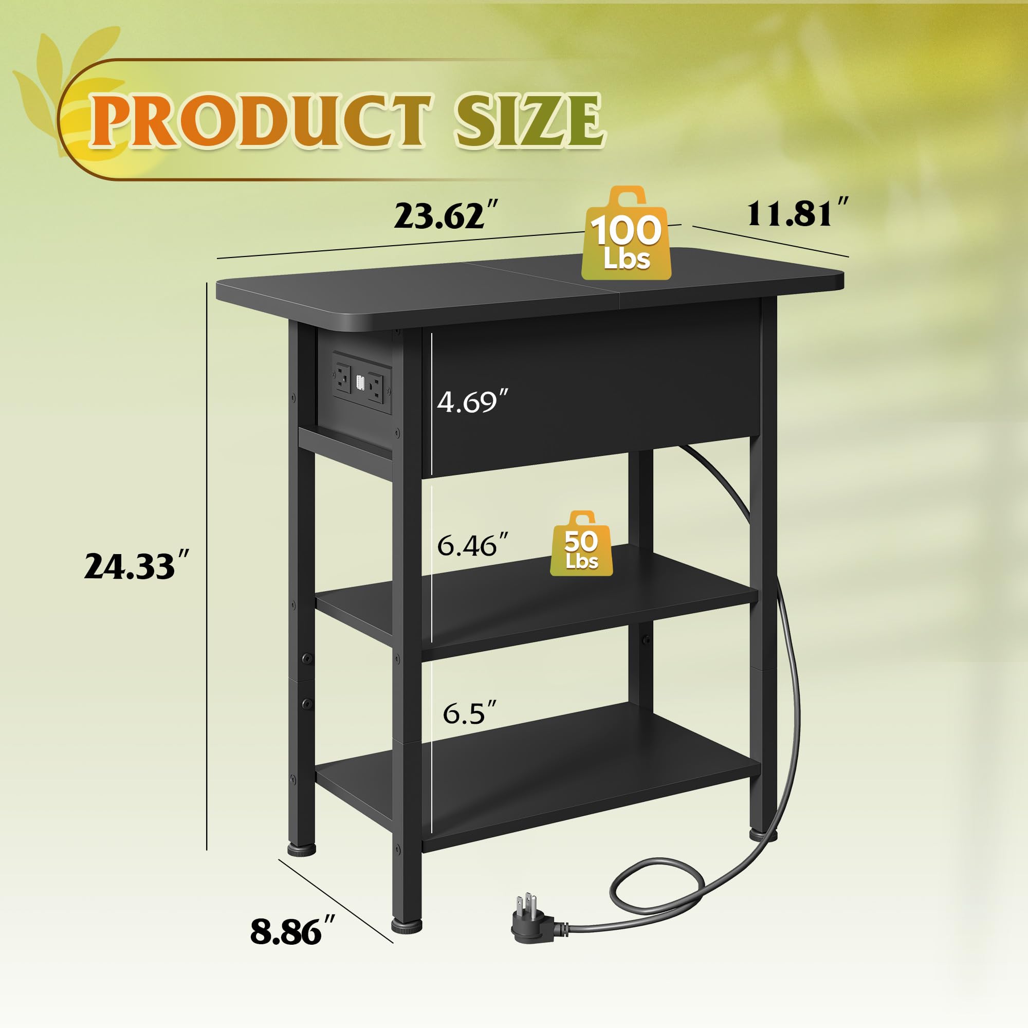 WLIVE end table storage shelves for organized magazines and daily items.
