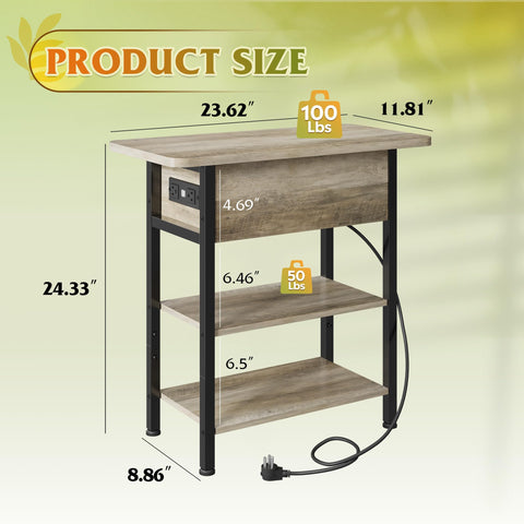 WLIVE end table storage shelves organized with magazines and devices