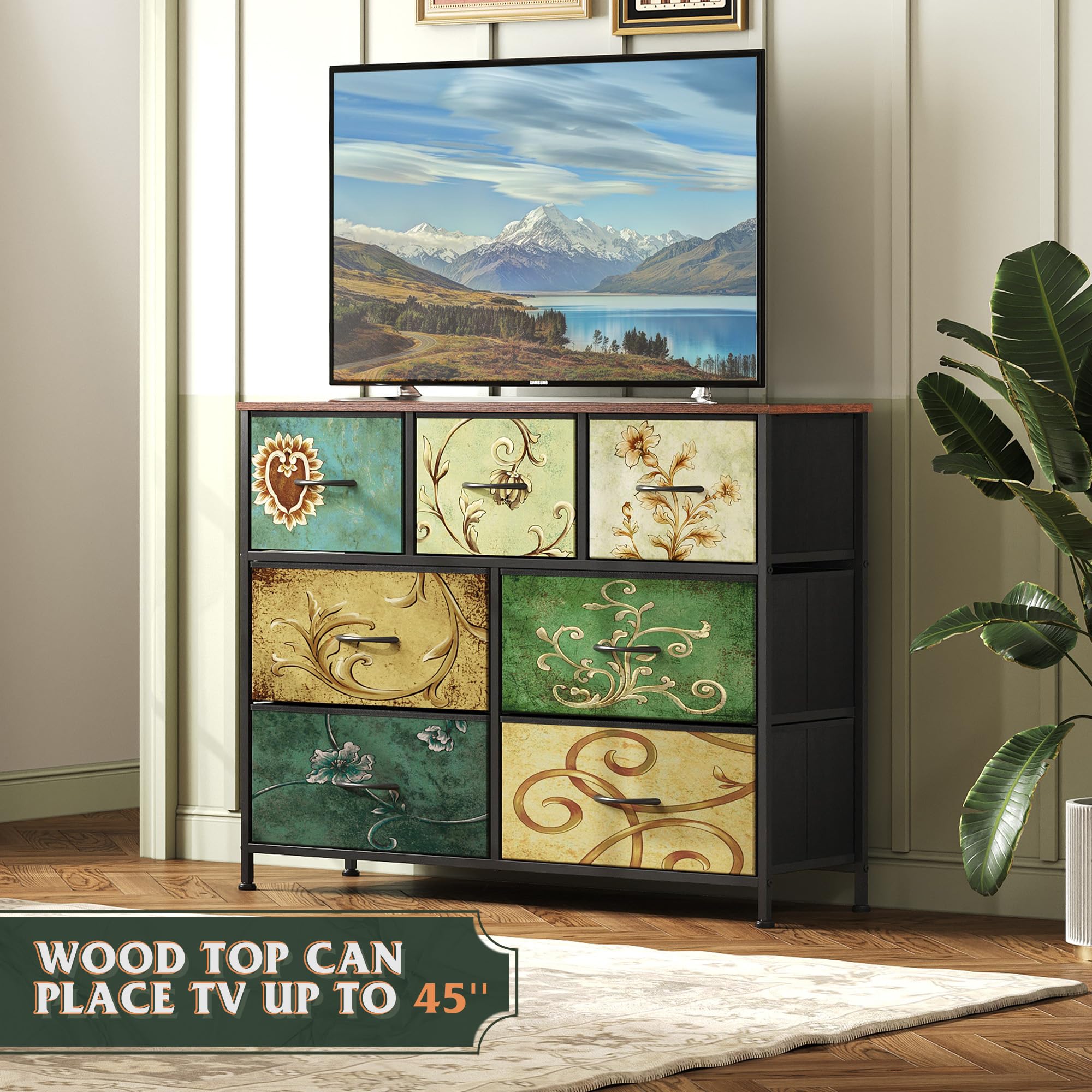 WLIVE entertainment center with wood top ideal for decor, TV setup, and display items.