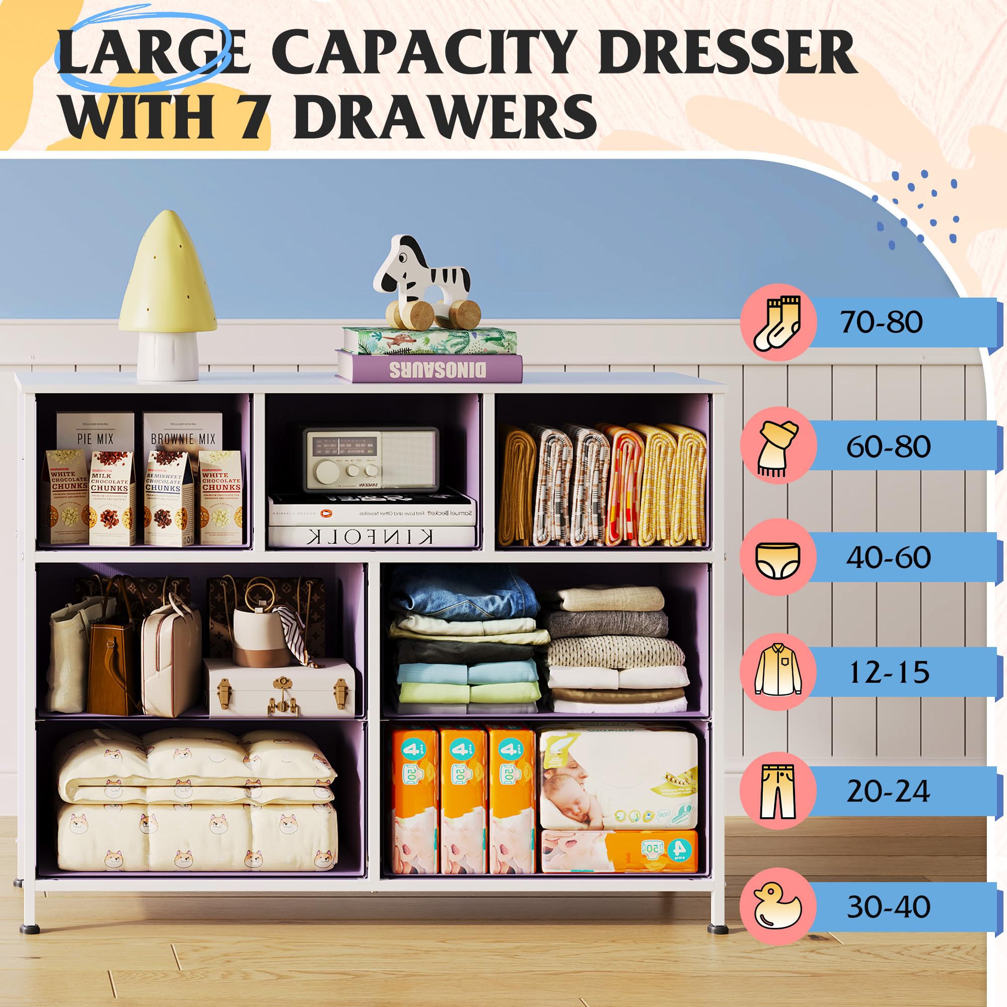 WLIVE fabric-bin storage purple demonstrates flexible media and accessory storage.