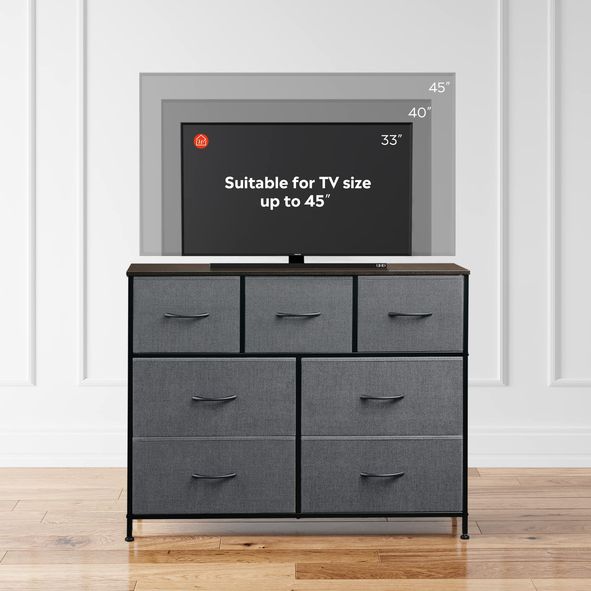 WLIVE fabric bin storage demonstrates concealed organization for remotes and accessories.