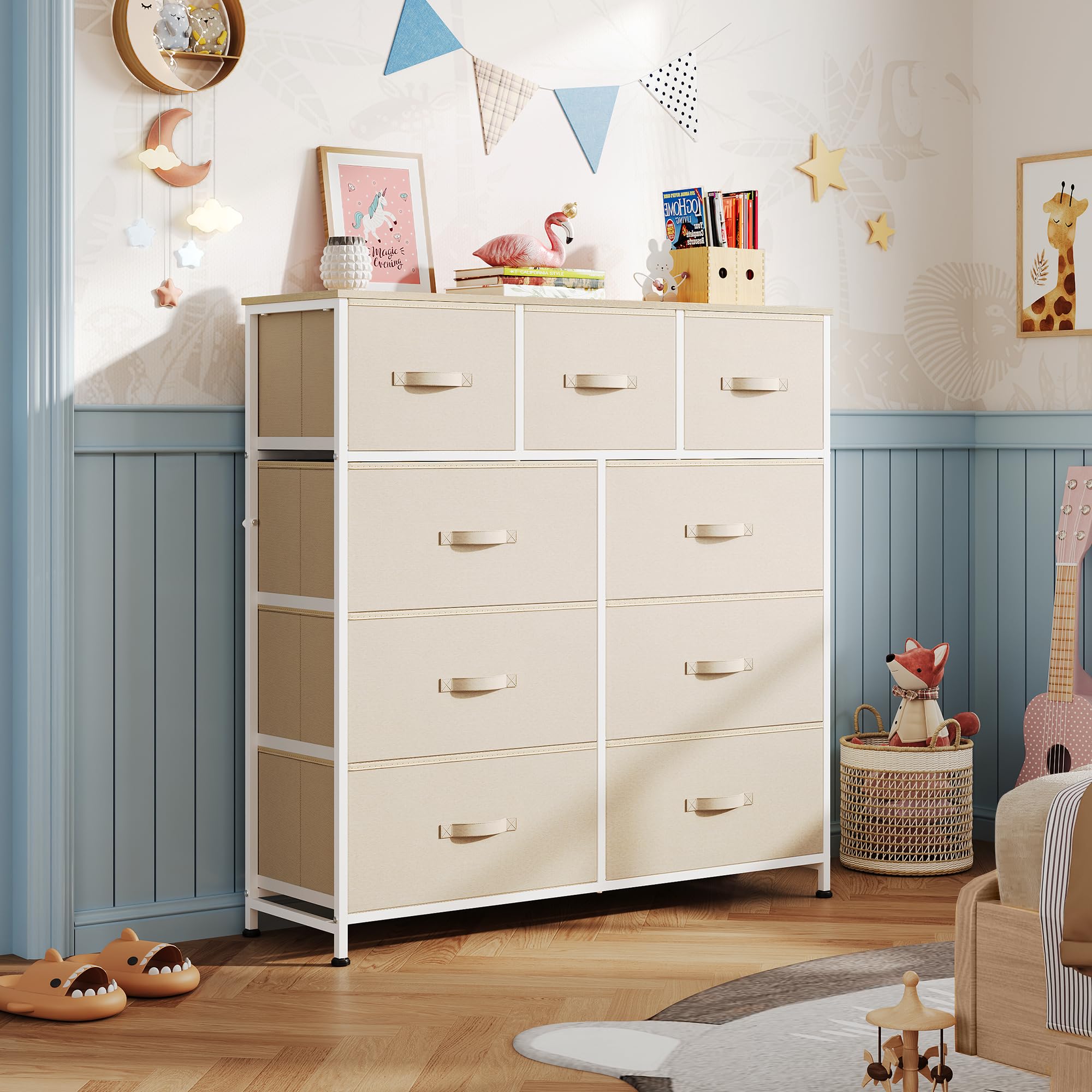 WLIVE fabric bin tower closeup with breathable drawers for safe storage.