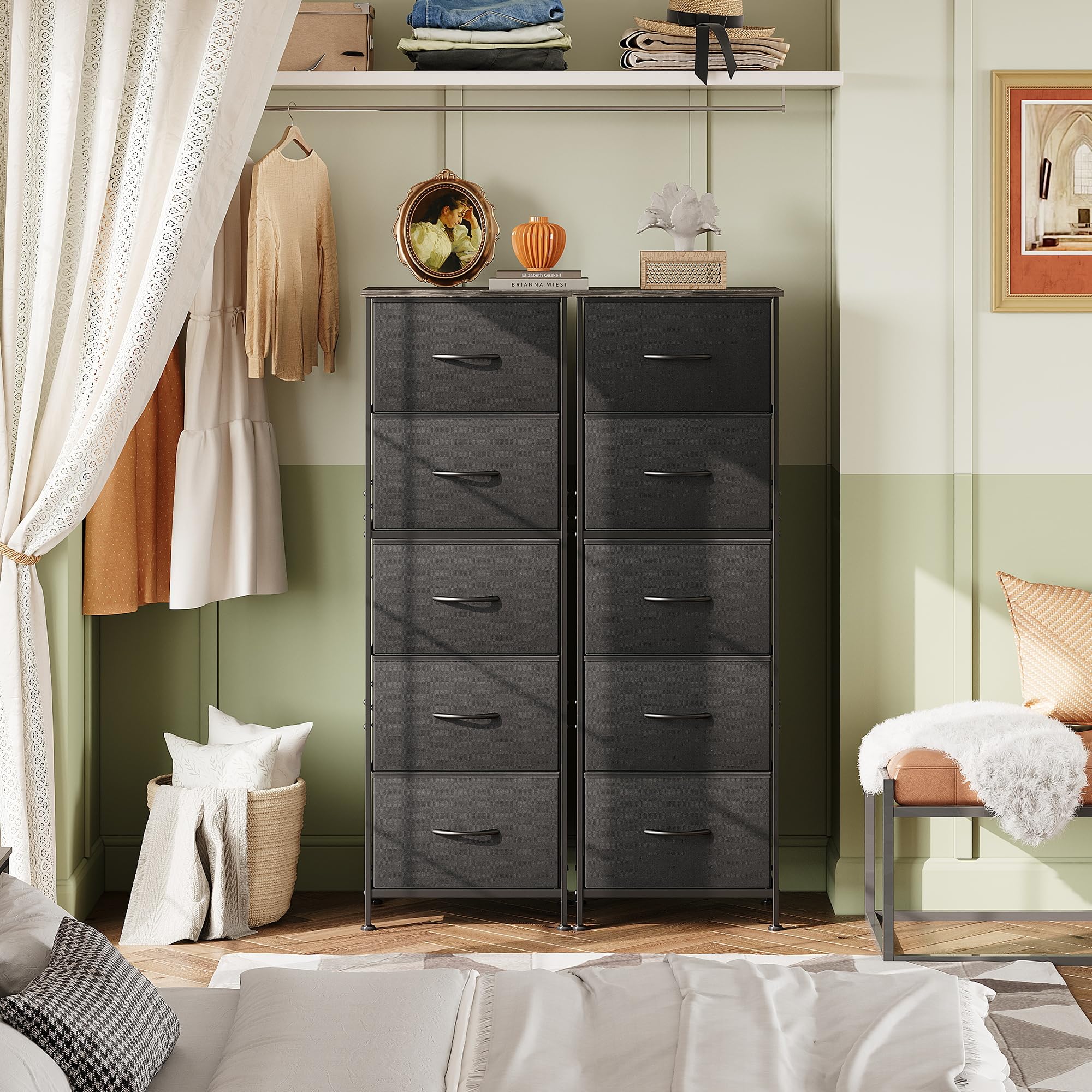 WLIVE Fabric Dresser drawer open demonstrates easy access to clothing storage.
