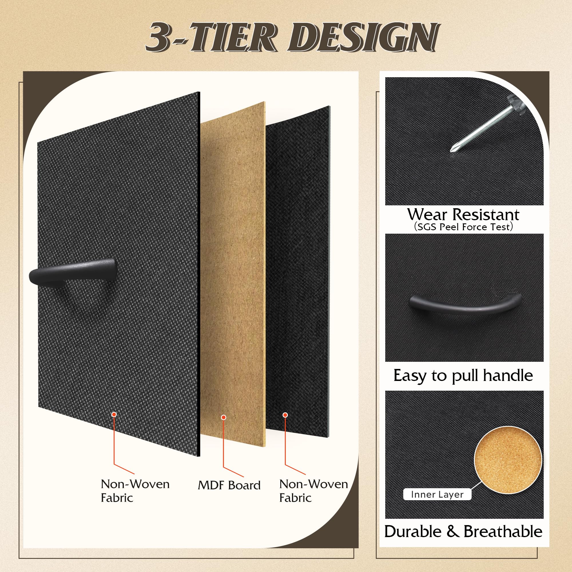 WLIVE Fabric Dresser fabric bins close-up show fade-resistant storage.