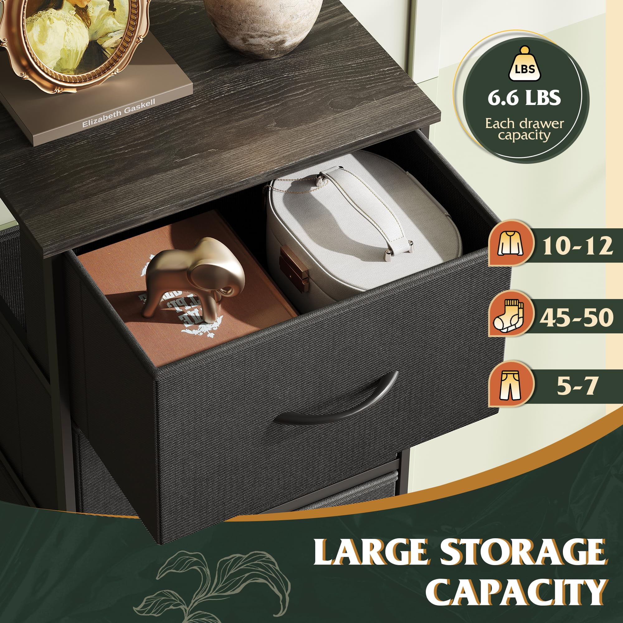 WLIVE Fabric Dresser side profile emphasizes slim footprint for small rooms.
