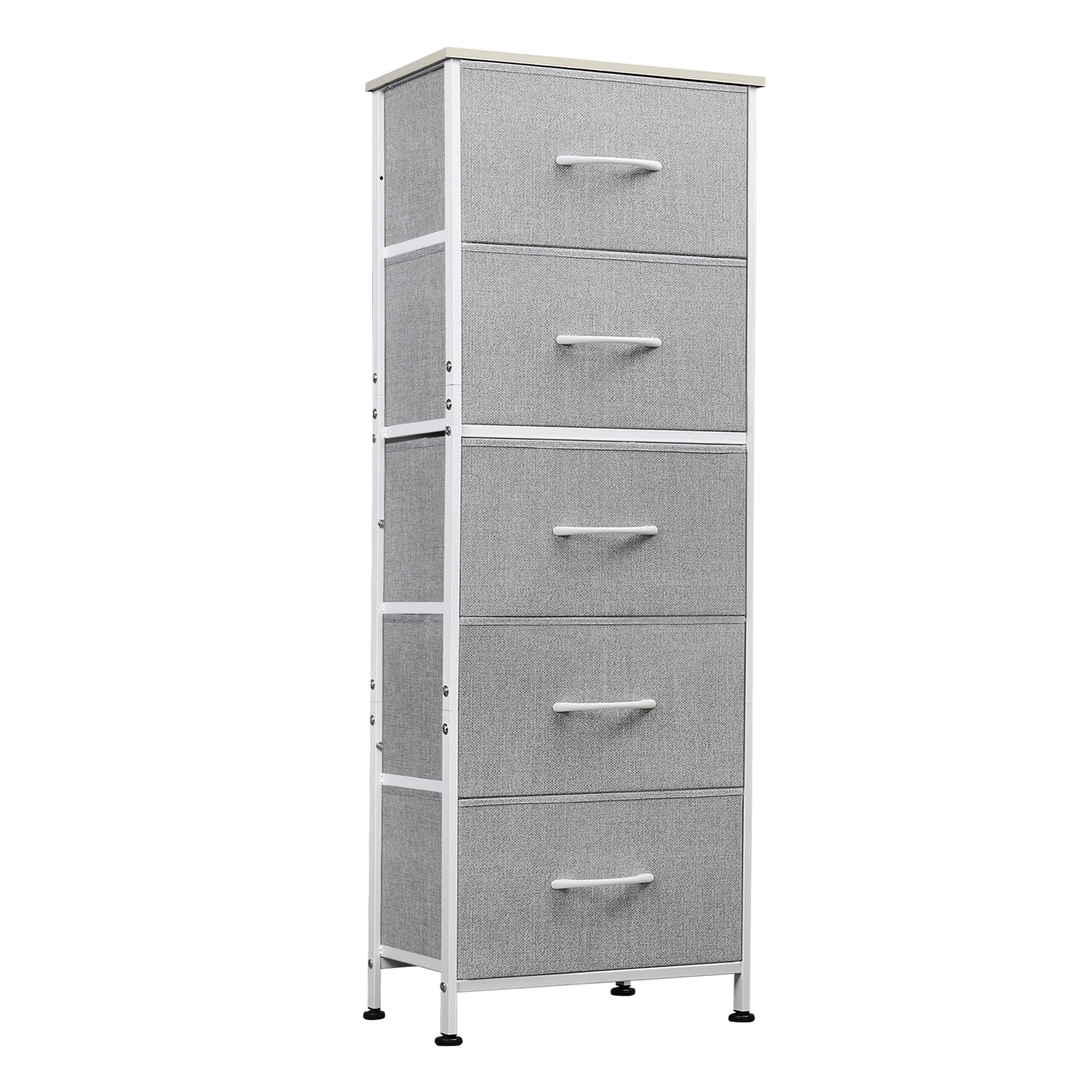 WLIVE Fabric Dresser - 5-drawer tall with fabric bins for organized bedroom storage.