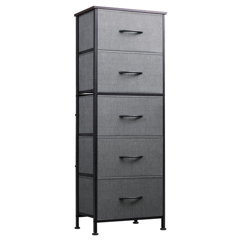 WLIVE fabric dresser with five drawers tall profile for organized bedroom storage.
