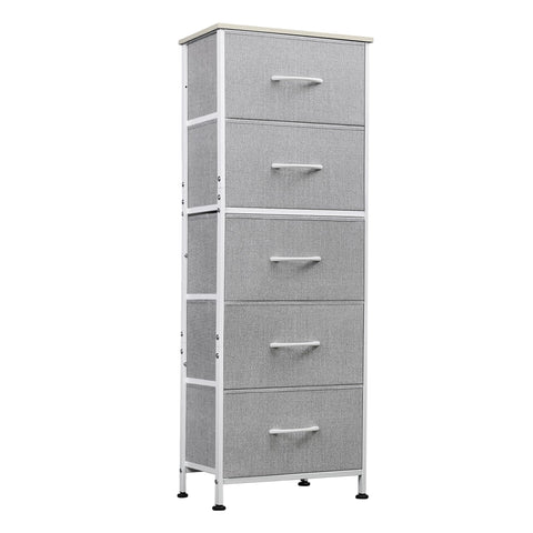 WLIVE Fabric Dresser - 5-drawer tall with fabric bins for organized bedroom storage.