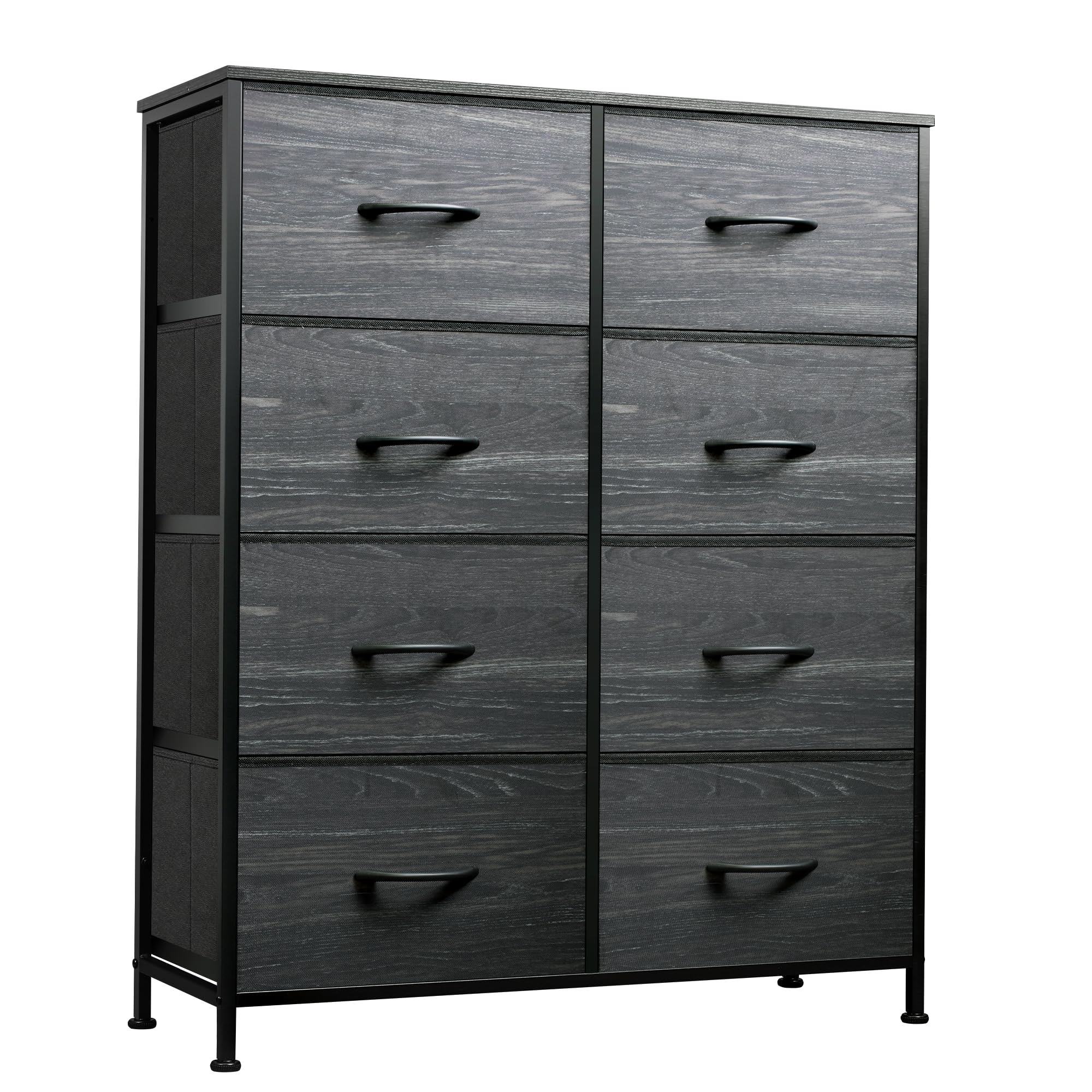 WLIVE fabric dresser with 8 drawers in a tidy bedroom setup.