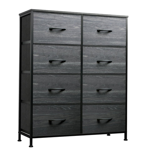 WLIVE fabric dresser with 8 drawers in a tidy bedroom setup.