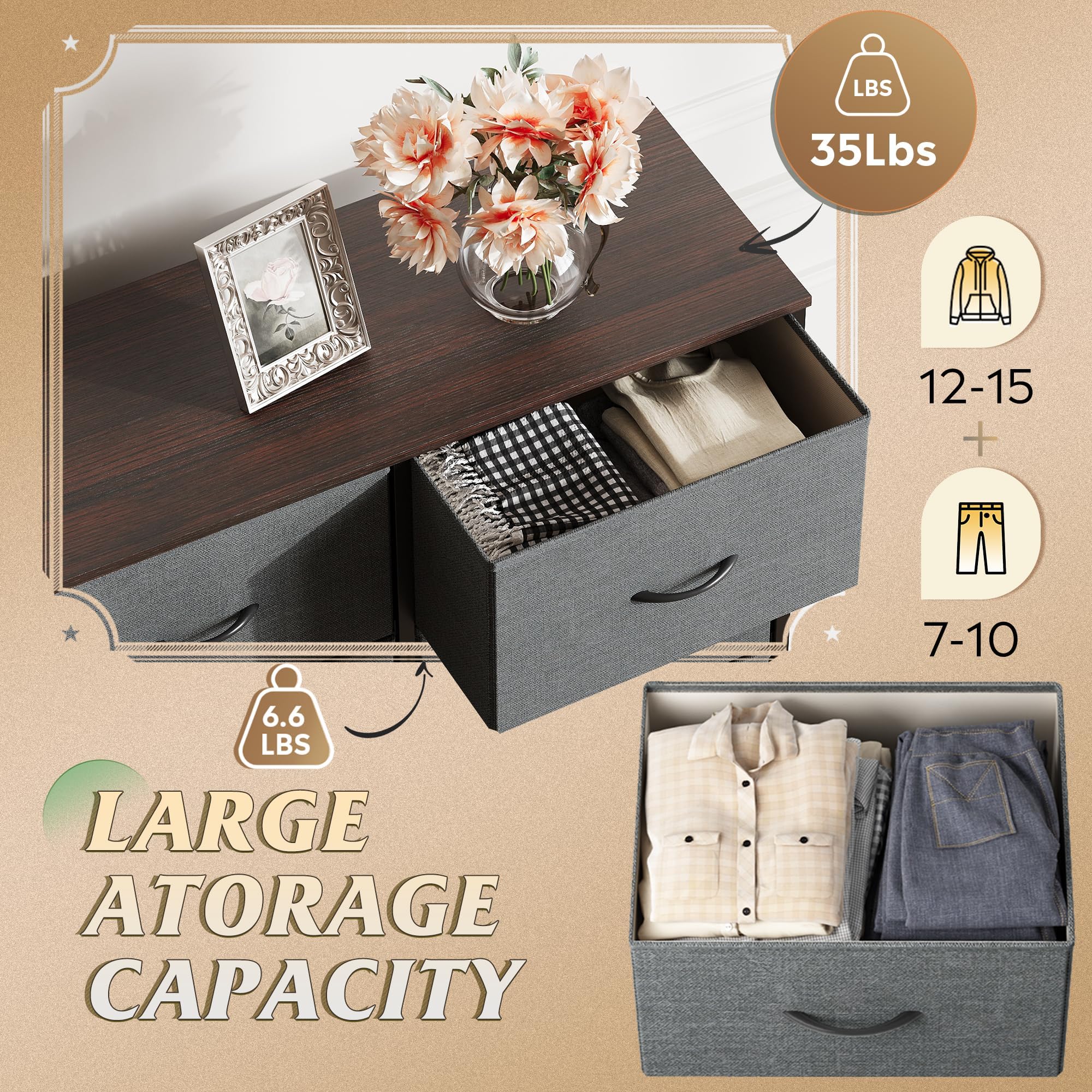 WLIVE fabric dresser interior view with deep drawers ideal for clutter-free storage