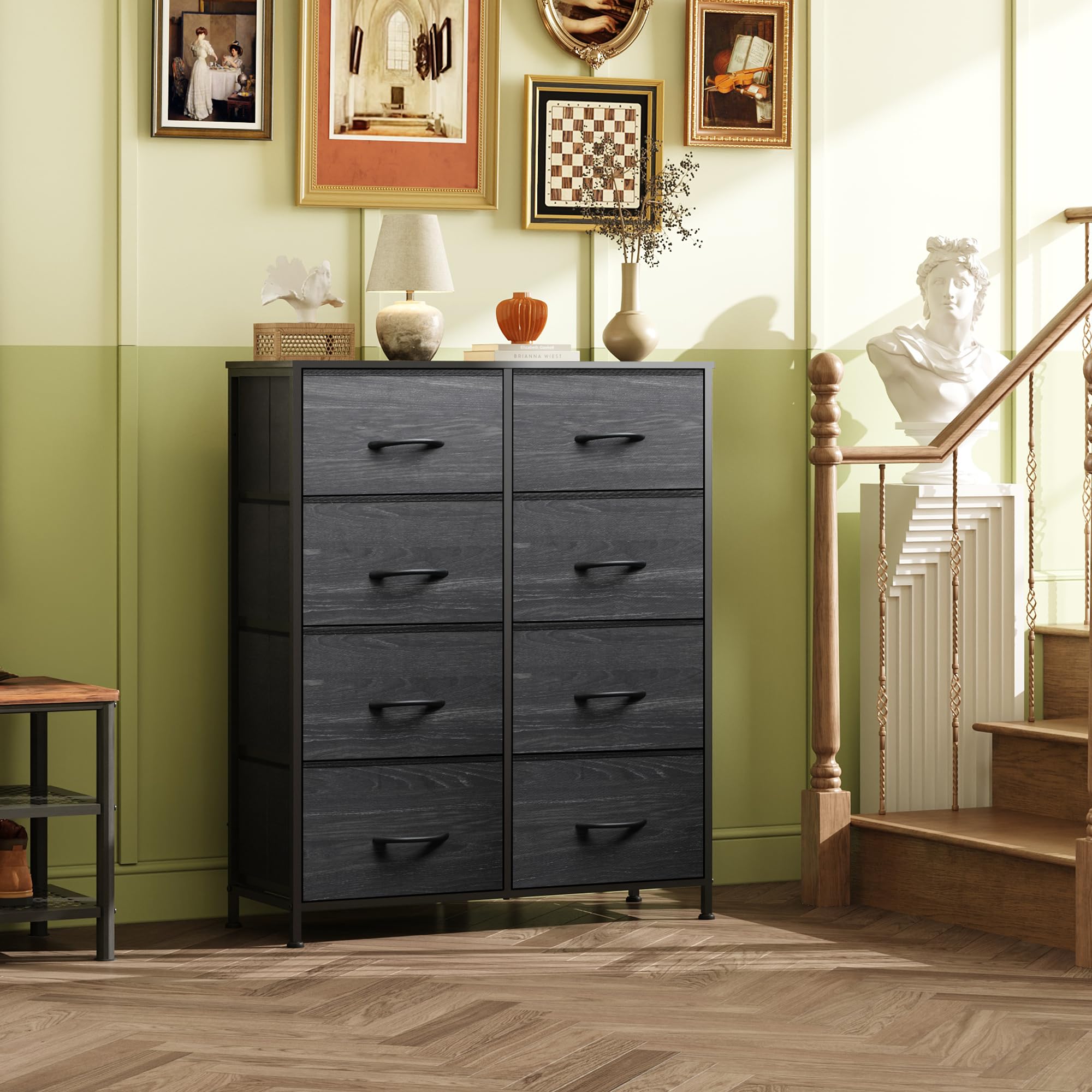 WLIVE fabric dresser drawers open for quick clothing access.
