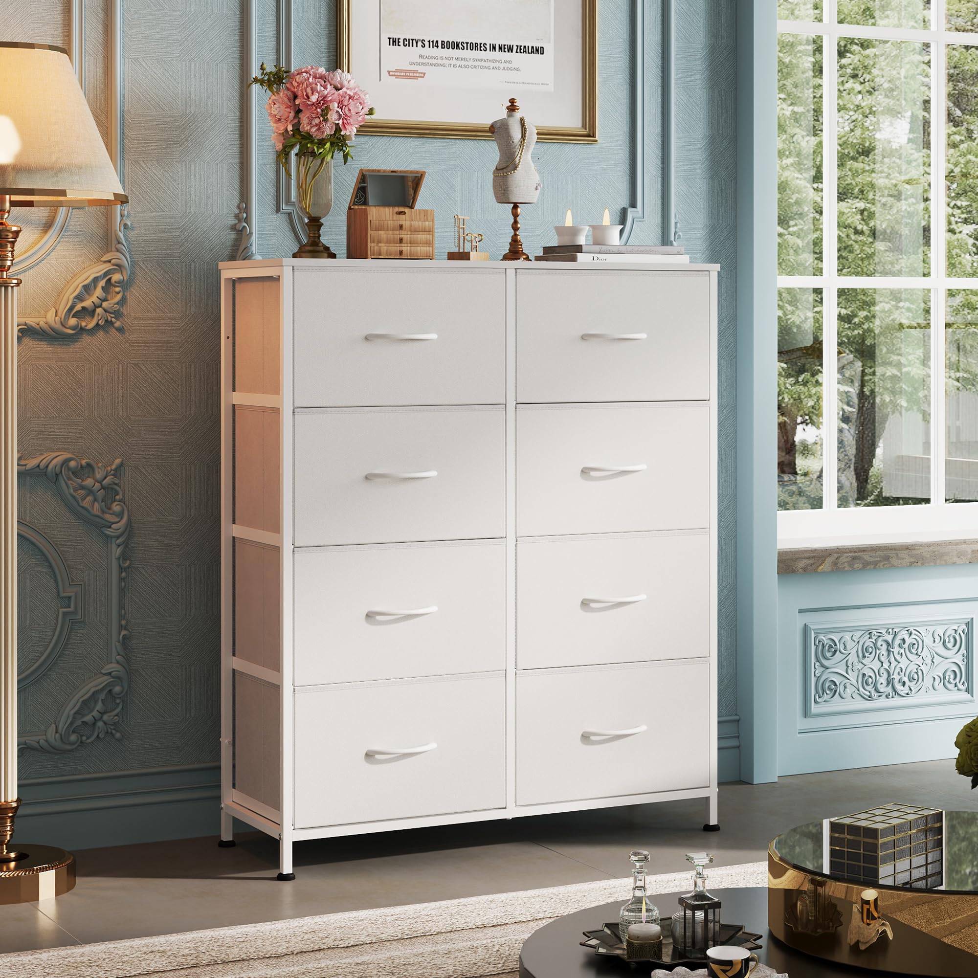 WLIVE fabric dresser top surface shown for display or extra storage