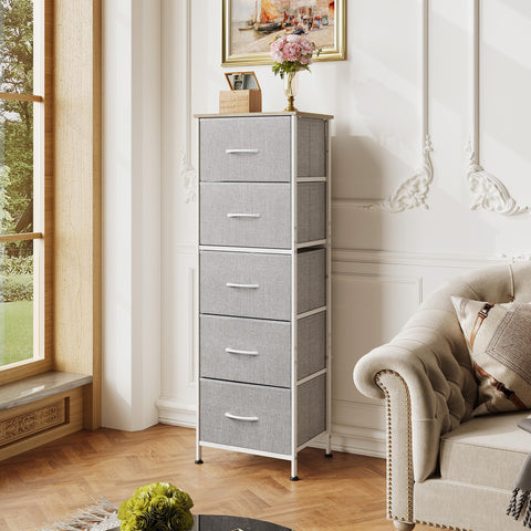 WLIVE Fabric Dresser with wood top offers a sturdy surface for lamps and decor.