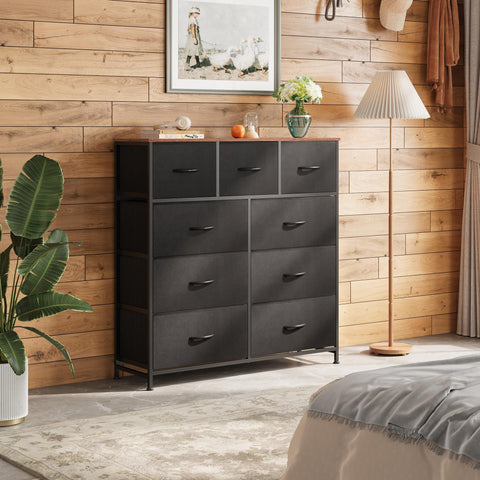 WLIVE fabric-bin dresser with wood top ideal for lamps and daily essentials.