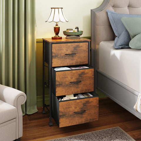 WLIVE fabric nightstand with wheels for easy bedside repositioning.