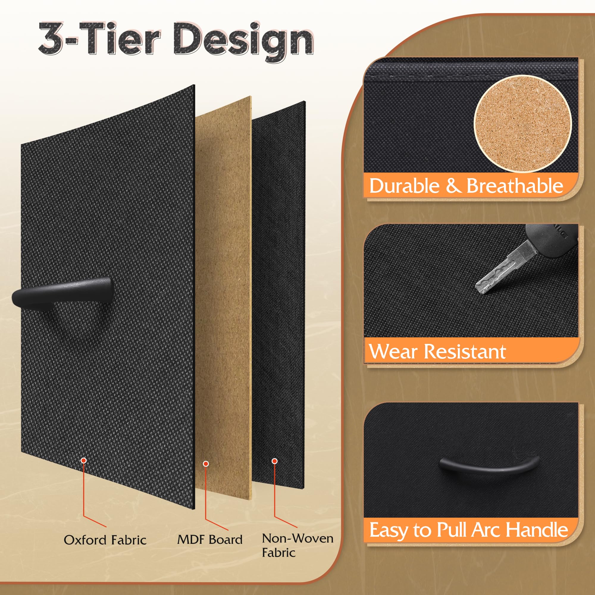 WLIVE bedside-friendly dresser with adjustable feet to protect floors.