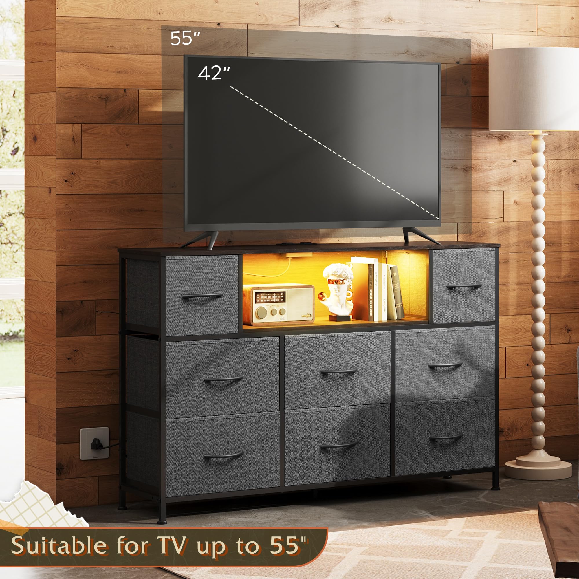 WLIVE grey dresser smooth slide tracks enable easy drawer use