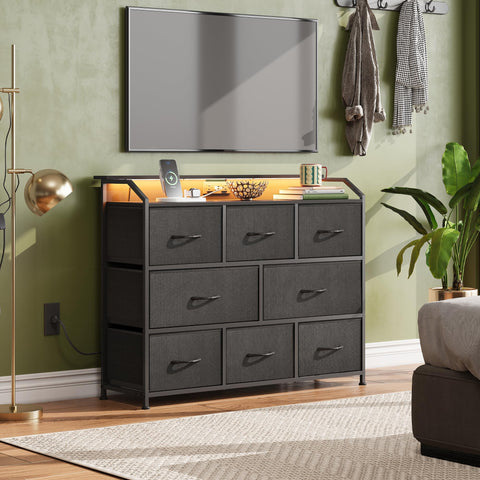 WLIVE Led Dresser with eight fabric drawers keeps clothes organized.