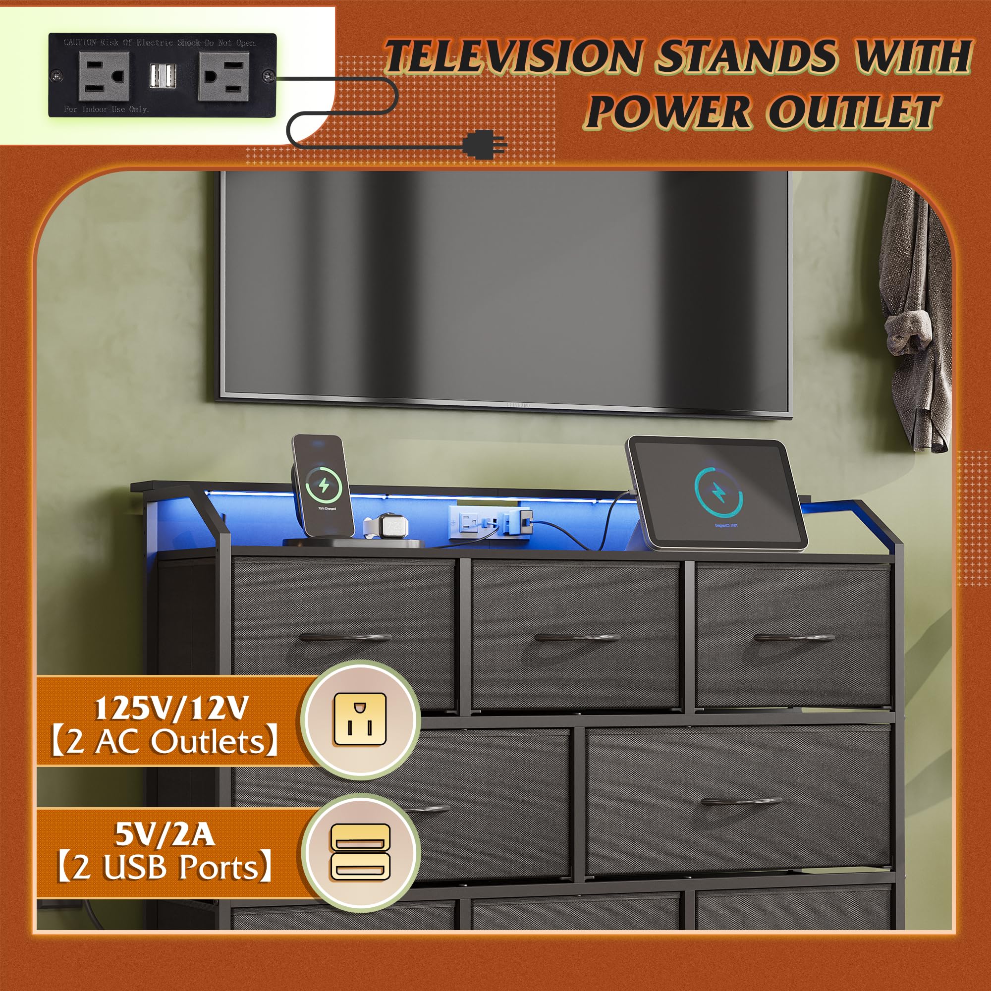 WLIVE Led Dresser adjustable feet keep it level on uneven floors.