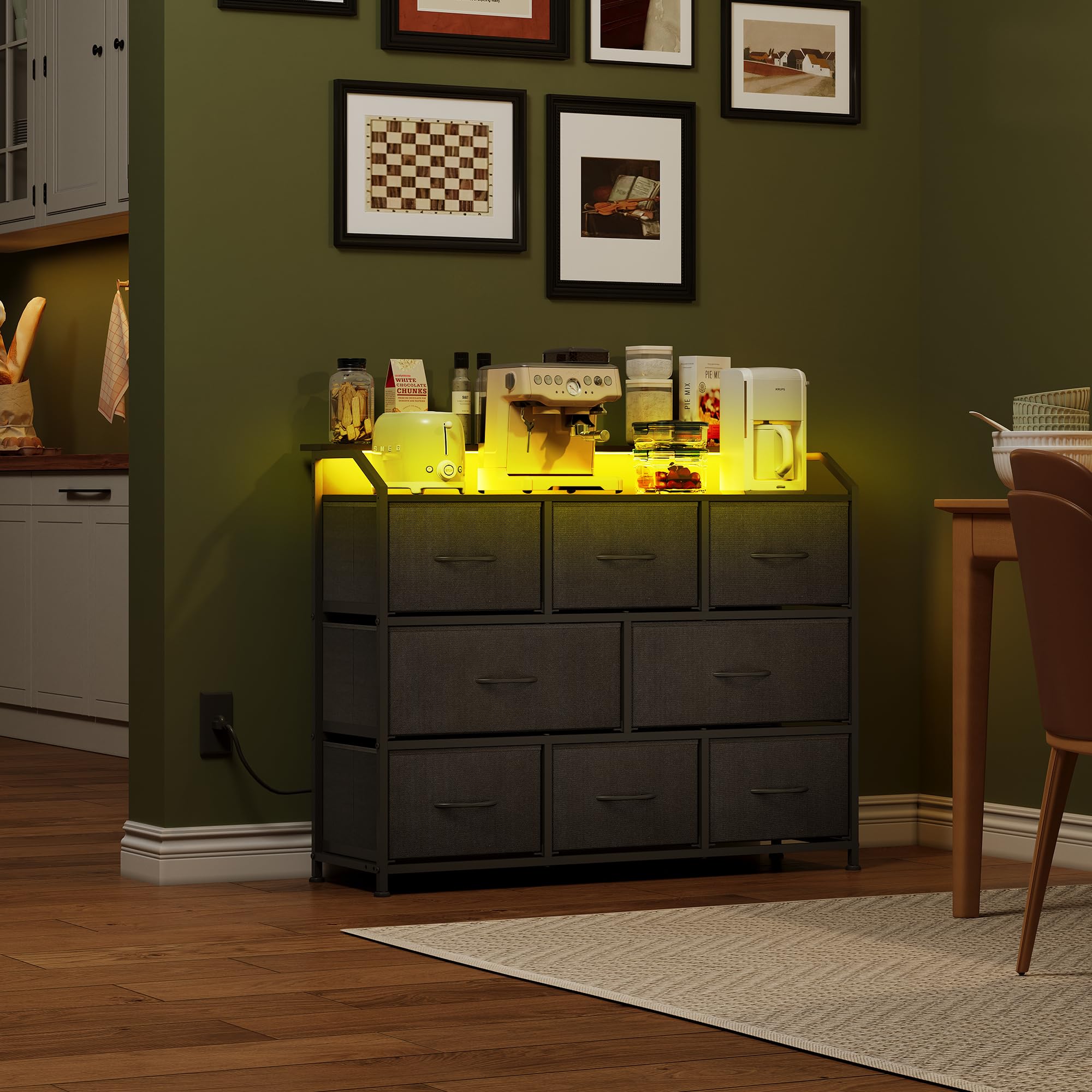 WLIVE Led Dresser LED lights offer customizable ambiance.