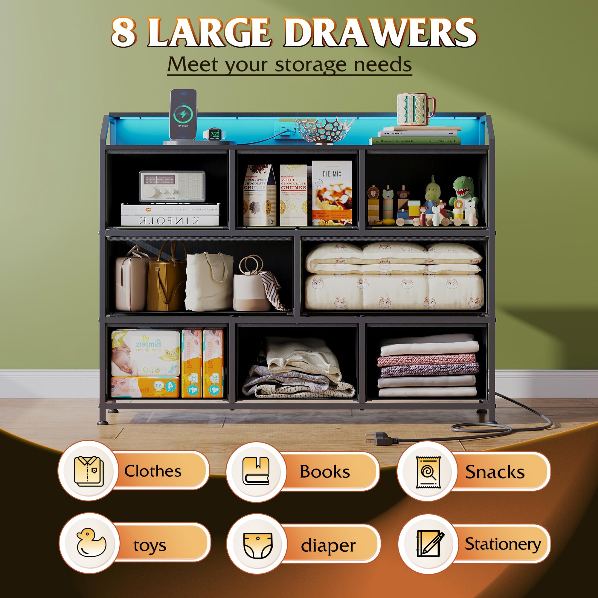 WLIVE Led Dresser USB charging station powers devices conveniently.